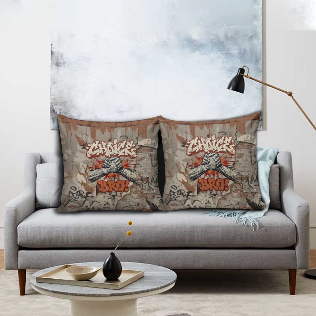 Choice Bro Graffiti Handshake Pillow Cover New Zealand Slang Fern Brick Wall and Urban Street Art TS04 - Polynesian Pride