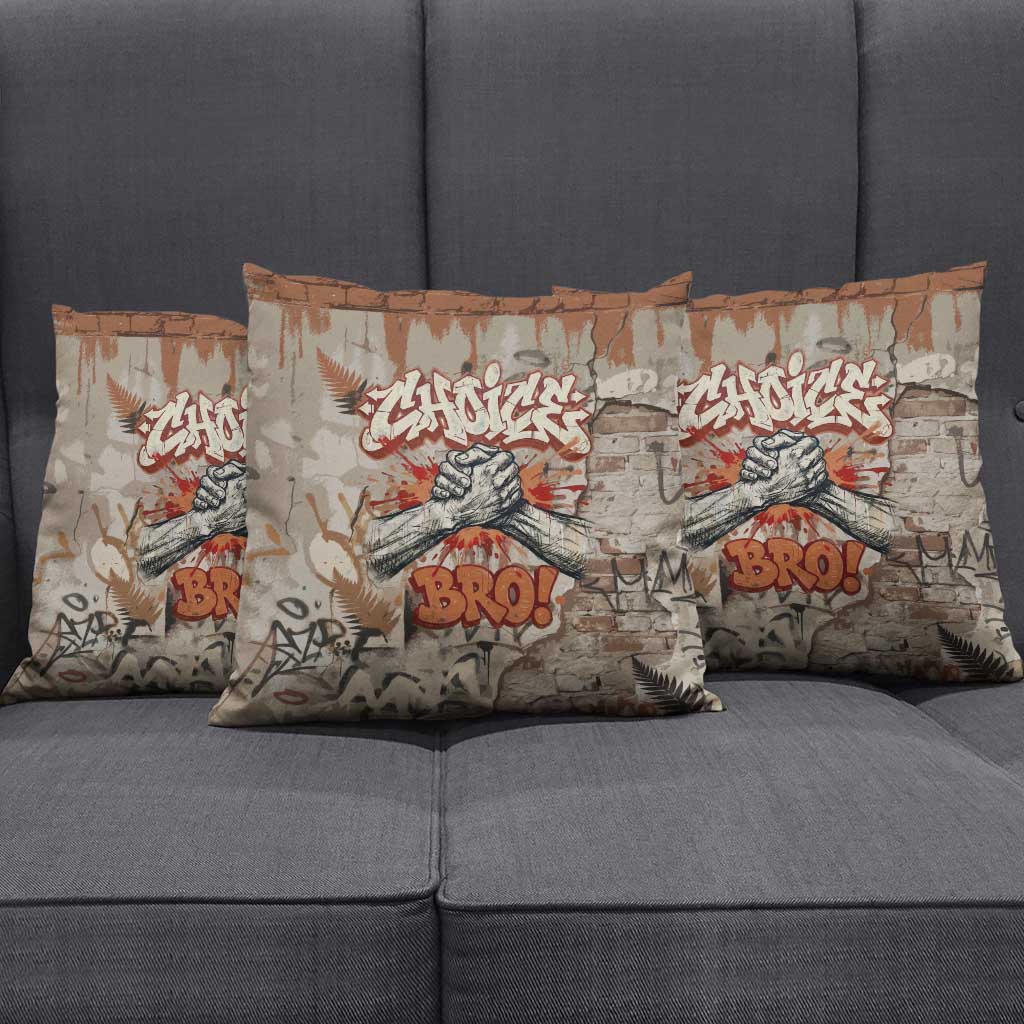 Choice Bro Graffiti Handshake Pillow Cover New Zealand Slang Fern Brick Wall and Urban Street Art TS04 - Polynesian Pride