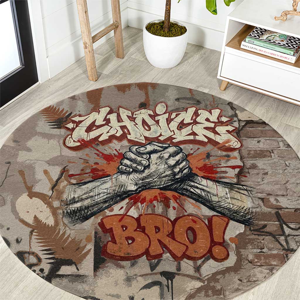 Choice Bro Graffiti Handshake Round Carpet New Zealand Slang Fern Brick Wall and Urban Street Art TS04 Multicolor - Polynesian Pride