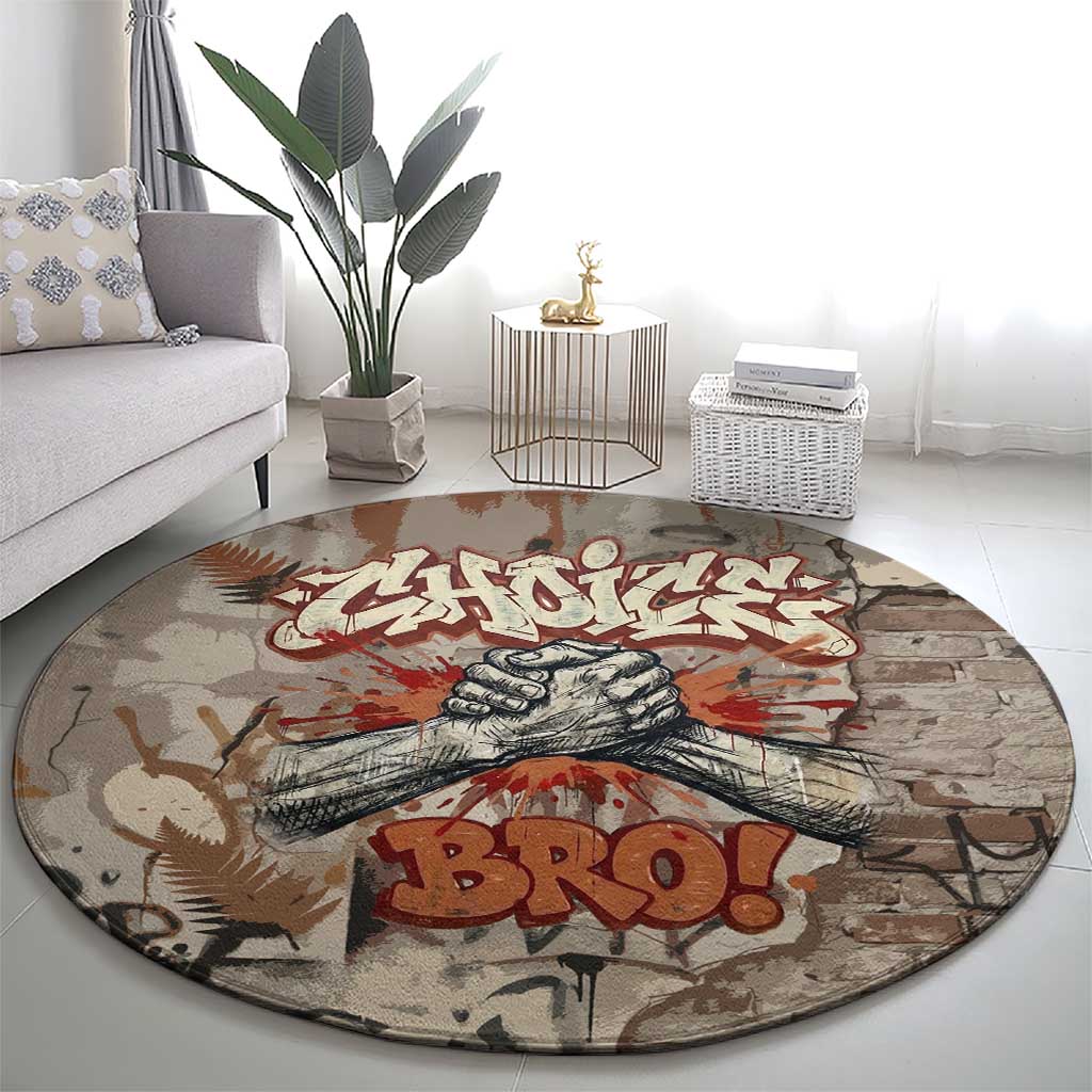 Choice Bro Graffiti Handshake Round Carpet New Zealand Slang Fern Brick Wall and Urban Street Art TS04 - Polynesian Pride