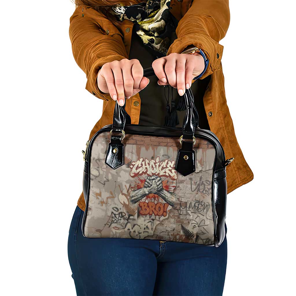 Choice Bro Graffiti Handshake Shoulder Handbag New Zealand Slang Fern Brick Wall and Urban Street Art