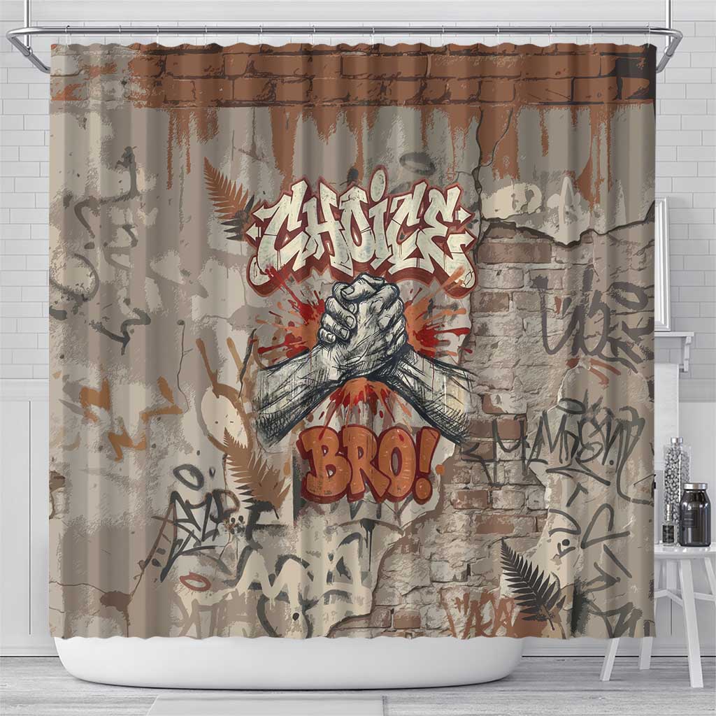 Choice Bro Graffiti Handshake Shower Curtain New Zealand Slang Fern Brick Wall and Urban Street Art TS04 - Polynesian Pride