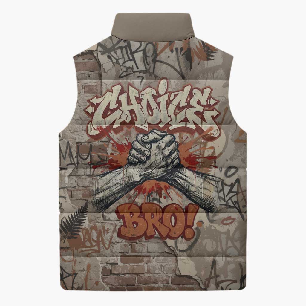 Choice Bro Graffiti Handshake Sleeveless Puffer Jacket New Zealand Slang Fern Brick Wall and Urban Street Art TS04 - Polynesian Pride
