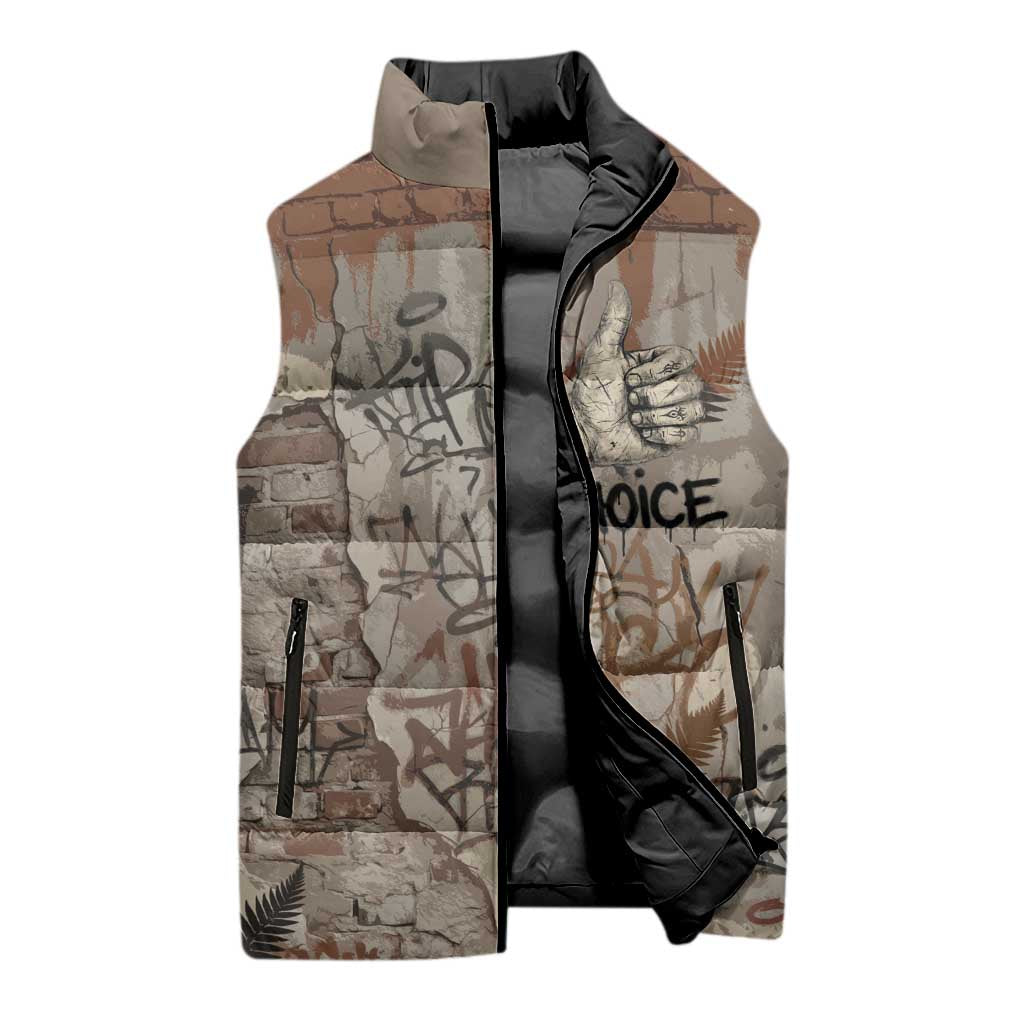Choice Bro Graffiti Handshake Sleeveless Puffer Jacket New Zealand Slang Fern Brick Wall and Urban Street Art TS04 - Polynesian Pride