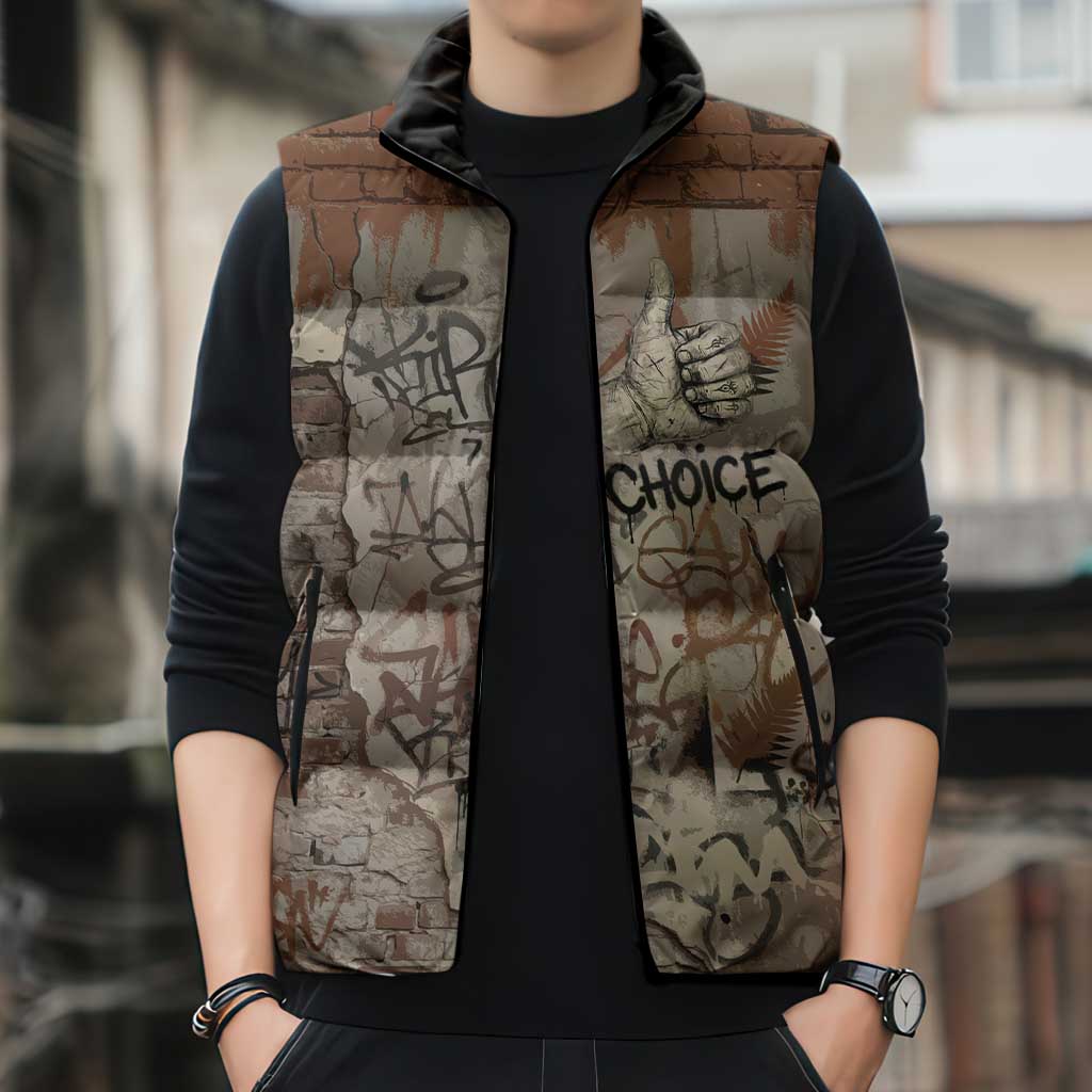 Choice Bro Graffiti Handshake Sleeveless Puffer Jacket New Zealand Slang Fern Brick Wall and Urban Street Art TS04 - Polynesian Pride
