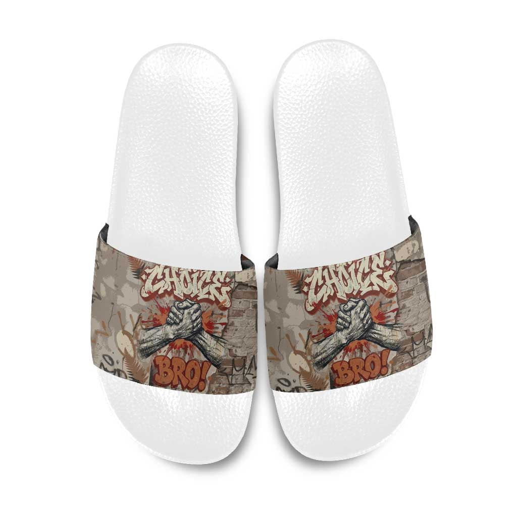 Choice Bro Graffiti Handshake Slide Sandals New Zealand Slang Fern Brick Wall and Urban Street Art TS04 Multicolor - Polynesian Pride
