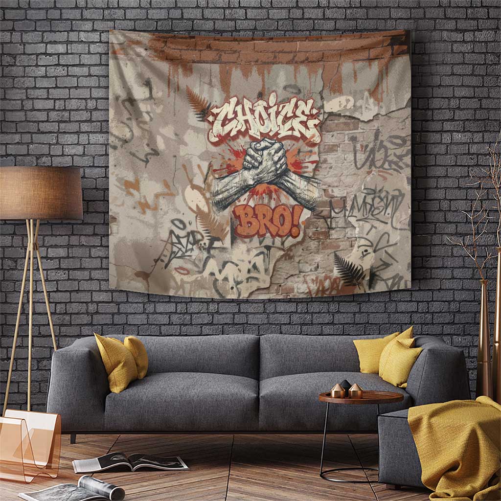 Choice Bro Graffiti Handshake Tapestry New Zealand Slang Fern Brick Wall and Urban Street Art TS04 Multicolor - Polynesian Pride