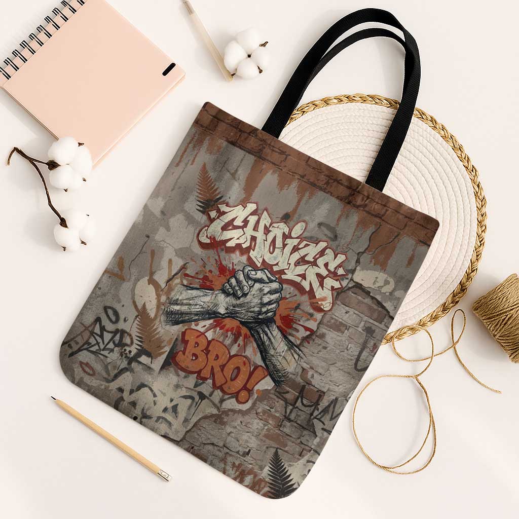 Choice Bro Graffiti Handshake Tote Bag New Zealand Slang Fern Brick Wall and Urban Street Art TS04 Black Strap One Size Multicolor - Polynesian Pride