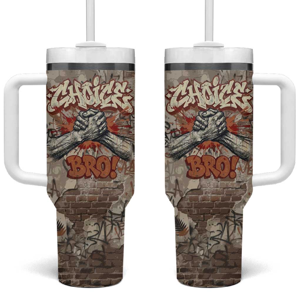 Choice Bro Graffiti Handshake Tumbler With Handle New Zealand Slang Fern Brick Wall and Urban Street Art TS04 One Size: 40 oz Multicolor - Polynesian Pride