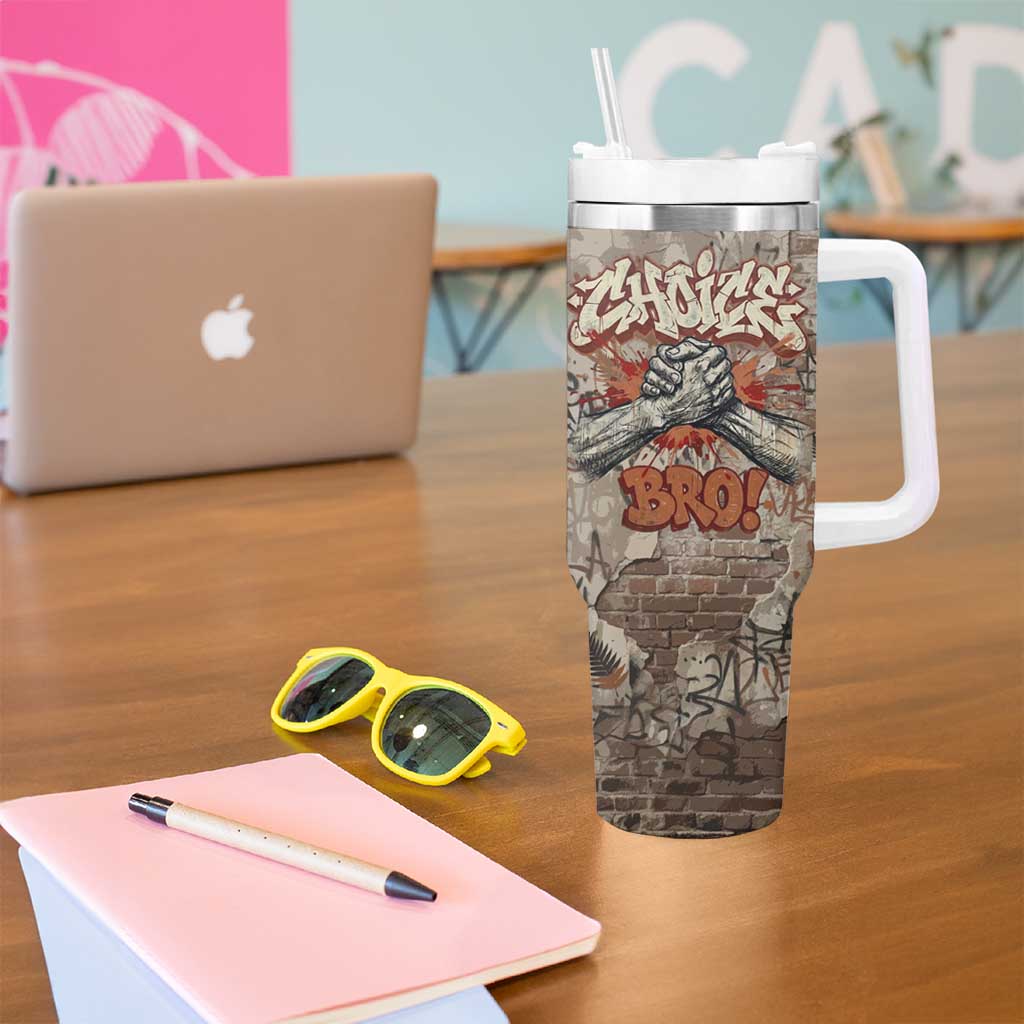 Choice Bro Graffiti Handshake Tumbler With Handle New Zealand Slang Fern Brick Wall and Urban Street Art TS04 - Polynesian Pride
