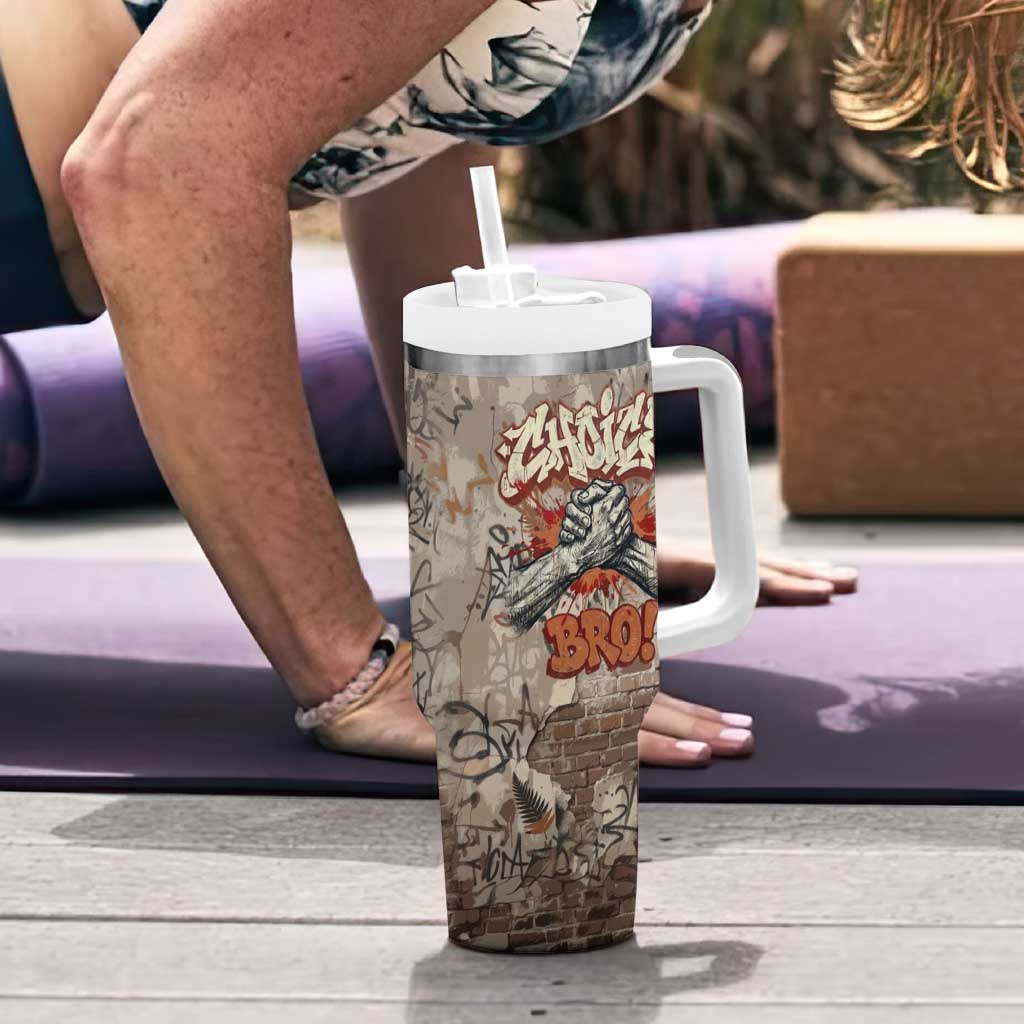 Choice Bro Graffiti Handshake Tumbler With Handle New Zealand Slang Fern Brick Wall and Urban Street Art TS04 - Polynesian Pride