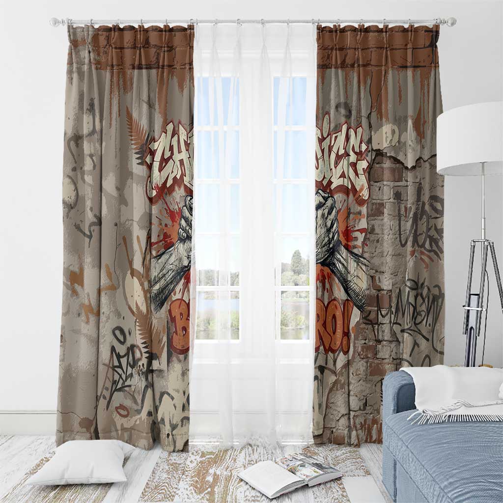 Choice Bro Graffiti Handshake Window Curtain New Zealand Slang Fern Brick Wall and Urban Street Art TS04 - Polynesian Pride