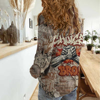 Choice Bro Graffiti Handshake Women Casual Shirt New Zealand Slang Fern Brick Wall and Urban Street Art TS04 - Polynesian Pride
