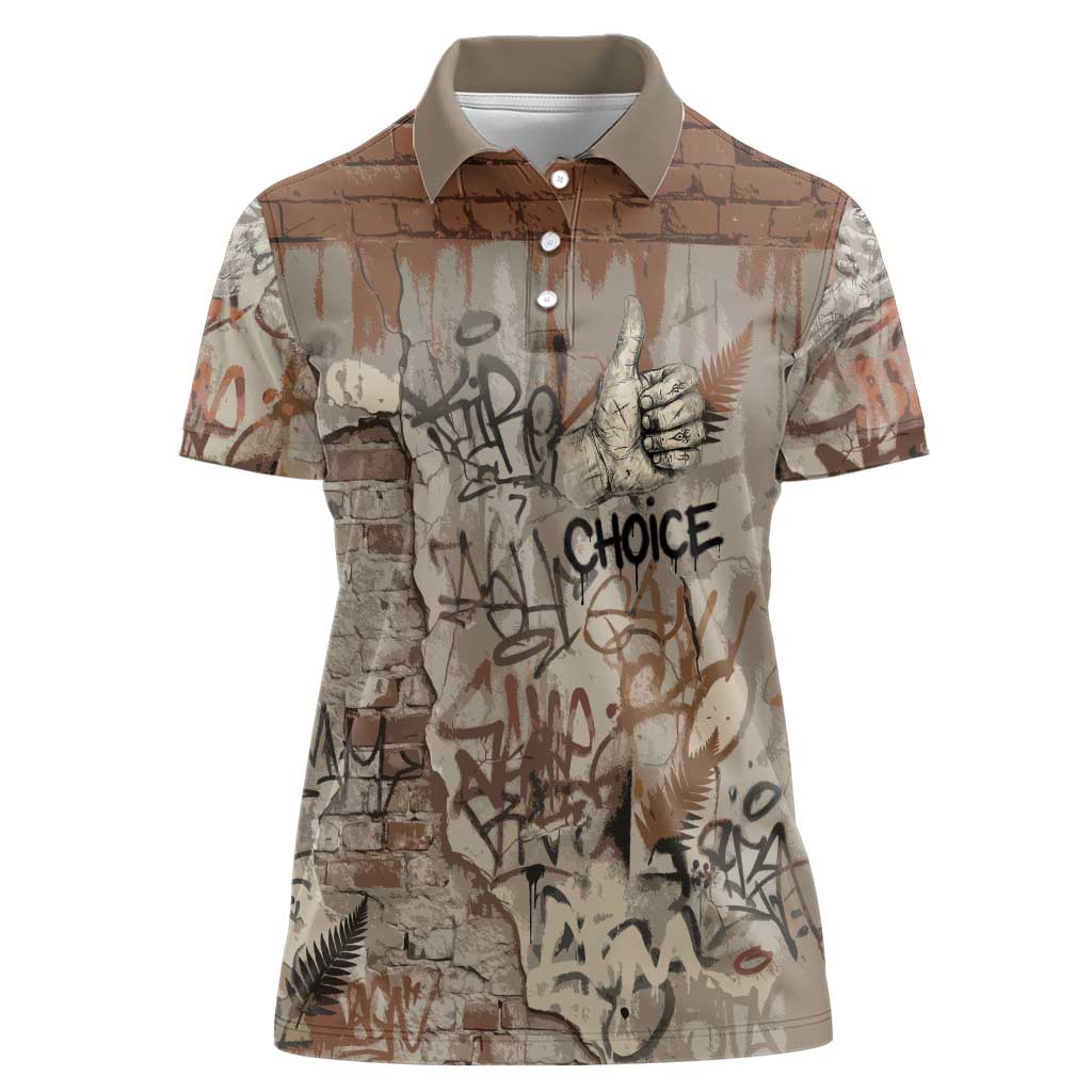 Choice Bro Graffiti Handshake Women Polo Shirt New Zealand Slang Fern Brick Wall and Urban Street Art