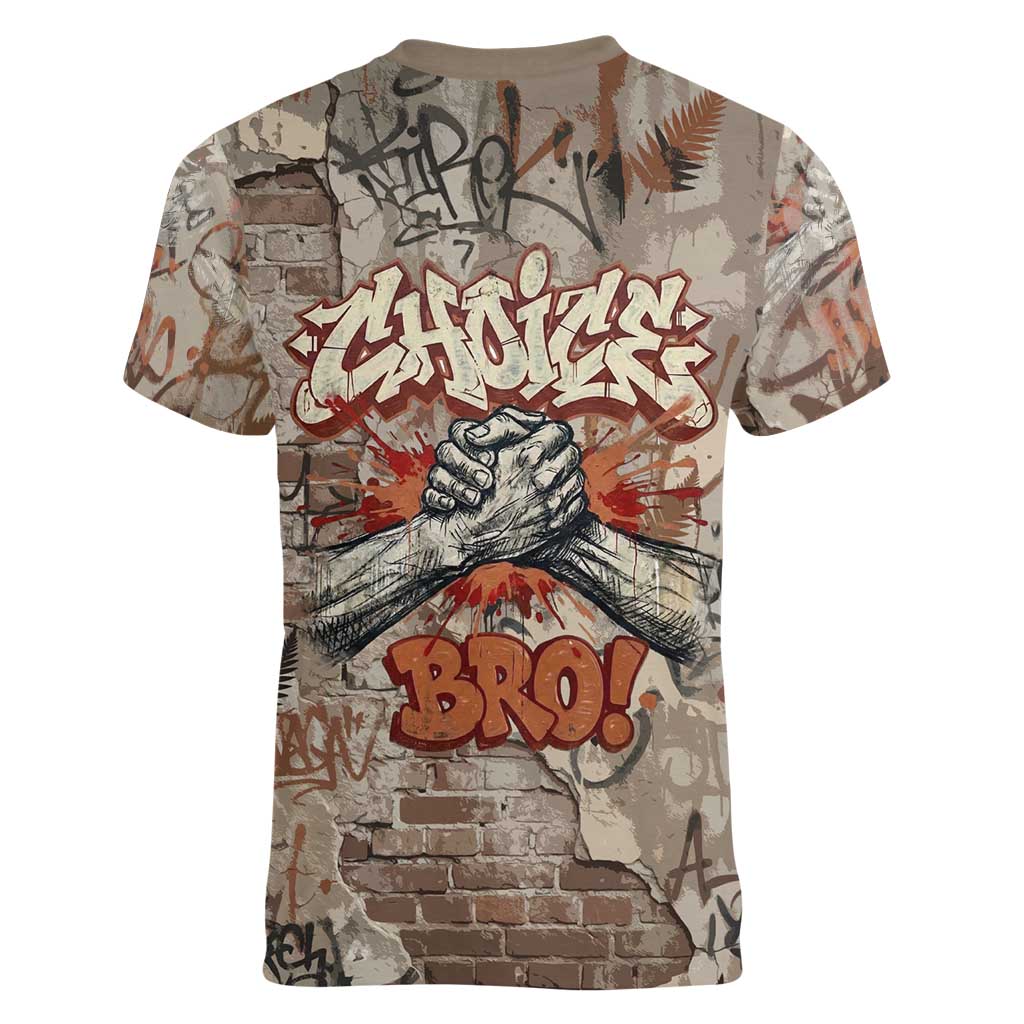 Choice Bro Graffiti Handshake Women V-Neck T-Shirt New Zealand Slang Fern Brick Wall and Urban Street Art TS04 - Polynesian Pride