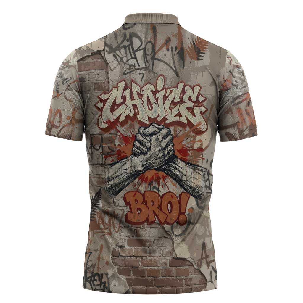 Choice Bro Graffiti Handshake Zipper Polo Shirt New Zealand Slang Fern Brick Wall and Urban Street Art TS04 - Polynesian Pride