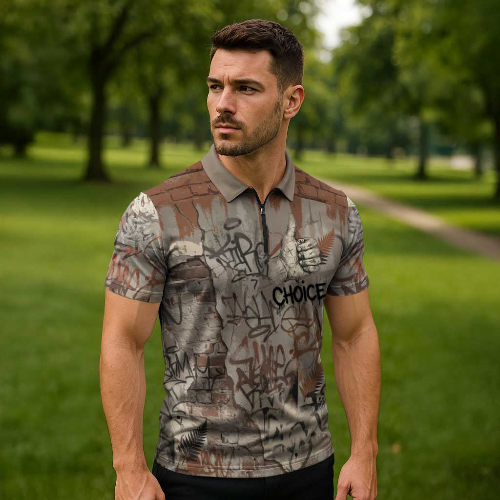 Choice Bro Graffiti Handshake Zipper Polo Shirt New Zealand Slang Fern Brick Wall and Urban Street Art TS04 - Polynesian Pride