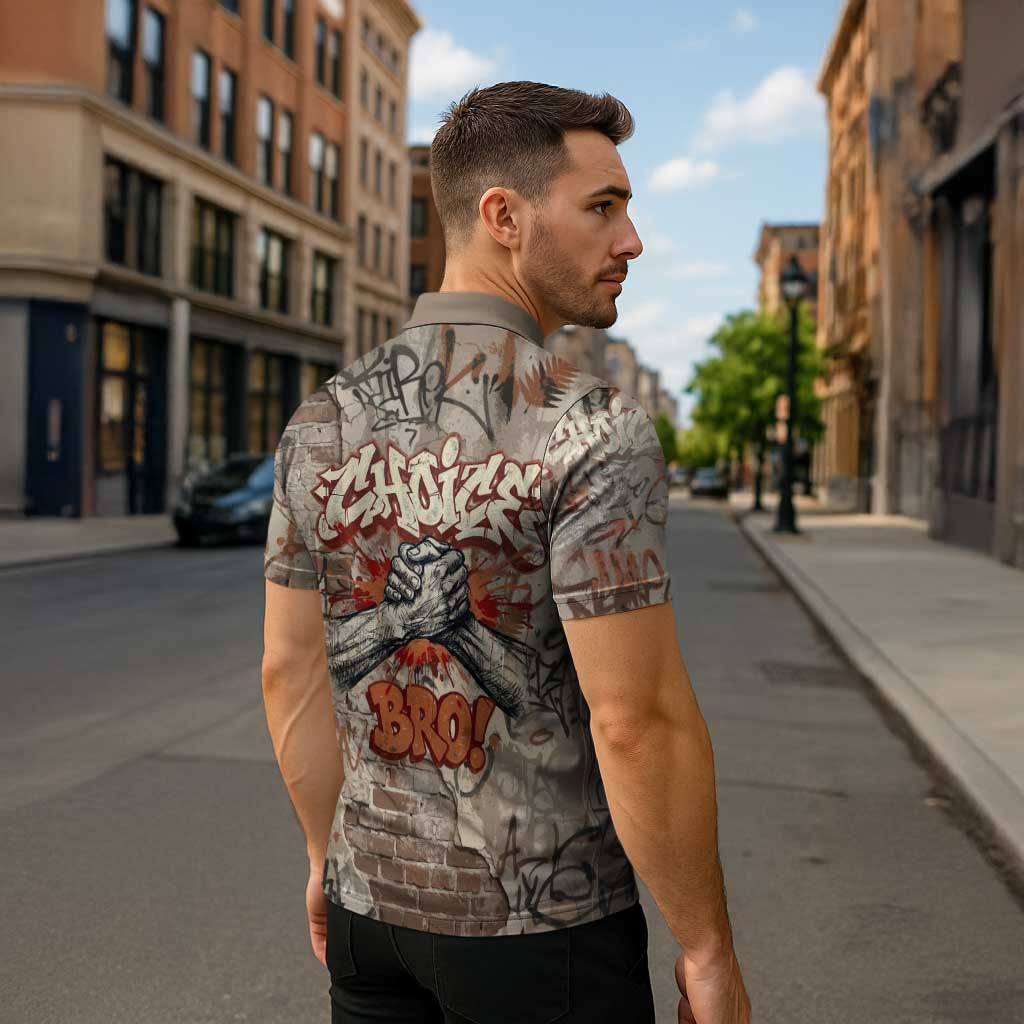 Choice Bro Graffiti Handshake Zipper Polo Shirt New Zealand Slang Fern Brick Wall and Urban Street Art TS04 - Polynesian Pride