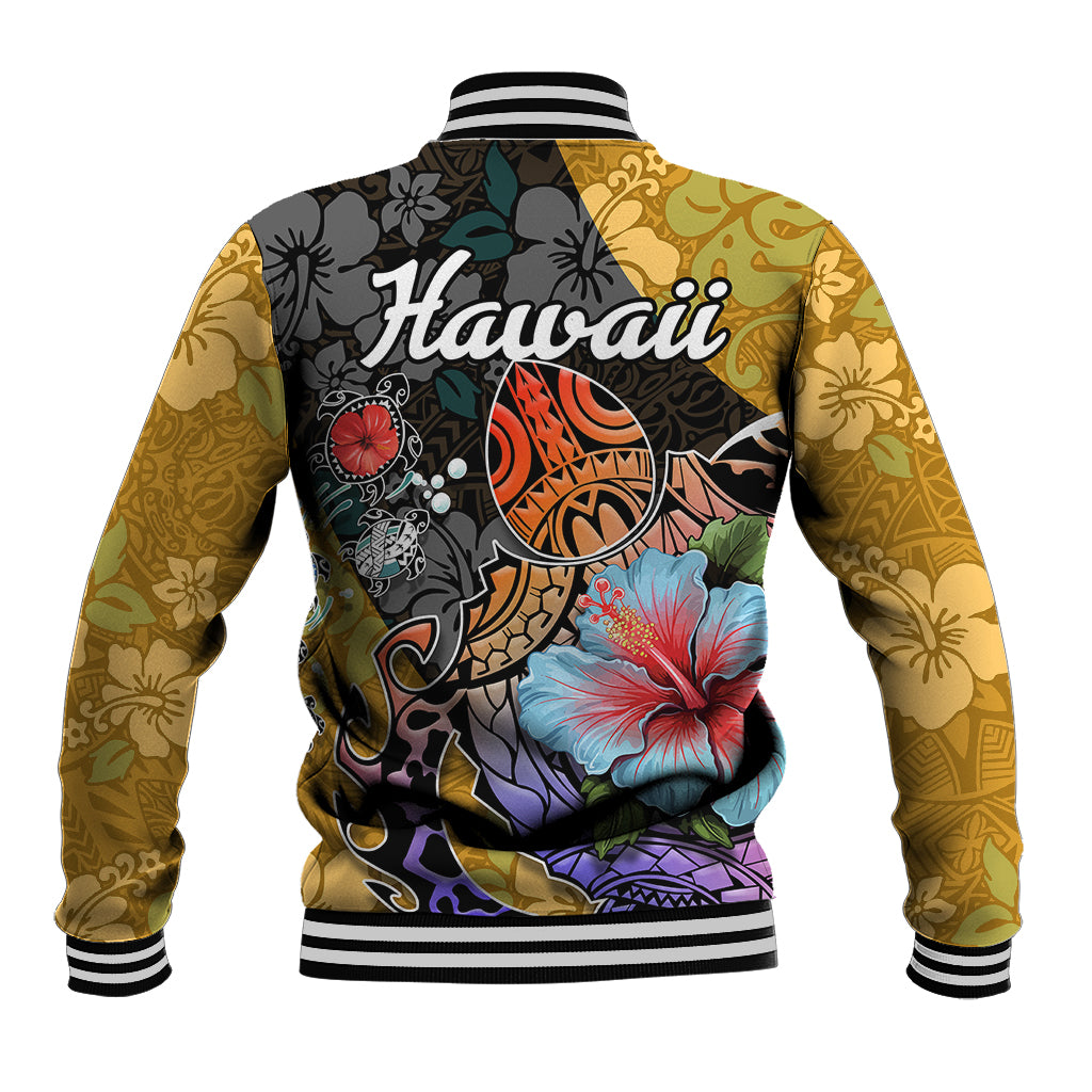 Hawaii Polynesian Baseball Jacket Turtles and Hibiscus Flower Gradient Pattern TS04 - Polynesian Pride