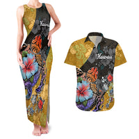 Hawaii Polynesian Couples Matching Tank Maxi Dress and Hawaiian Shirt Turtles and Hibiscus Flower Gradient Pattern TS04 Multicolor - Polynesian Pride