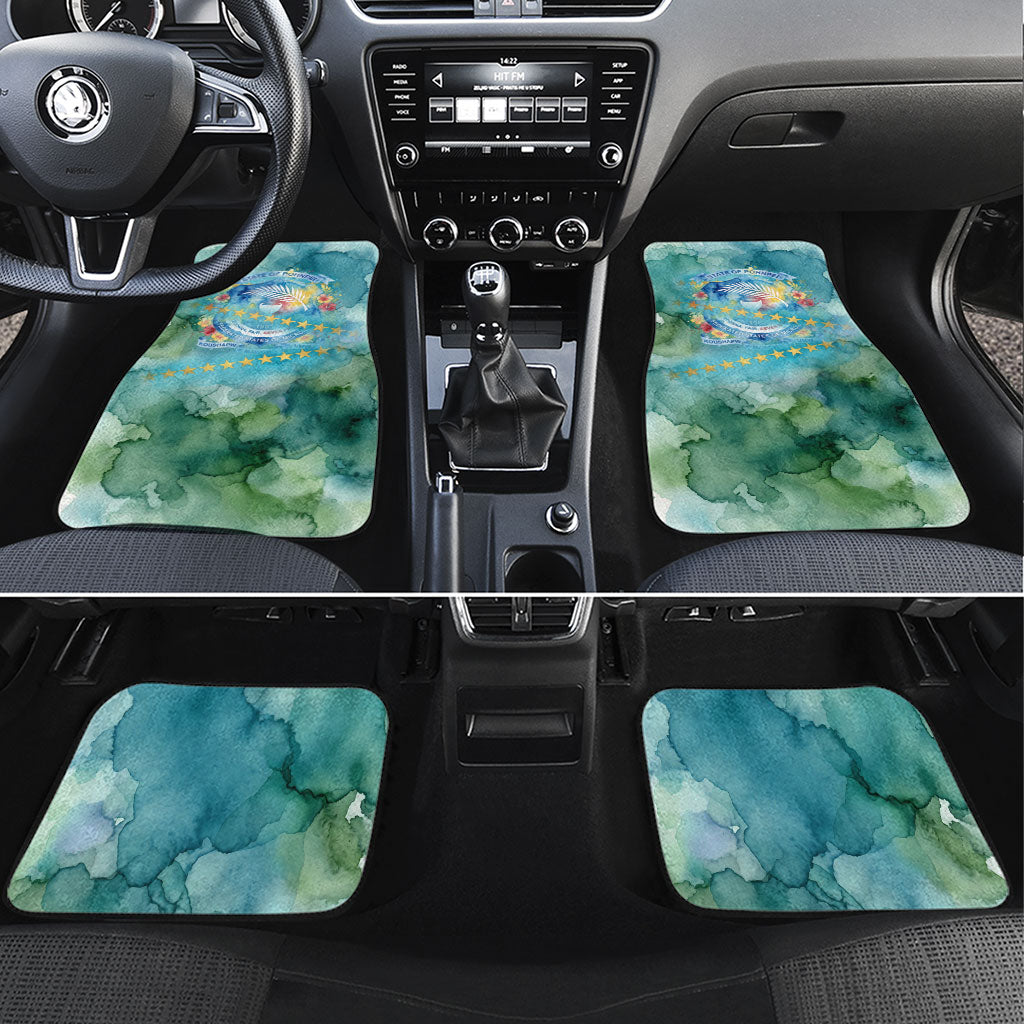 Pohnpei Federated States Of Micronesia Car Mats Watercolor Heritage Graphic Art With State Seal And Tropical Stars TS04 Set 4pcs Blue Green - Polynesian Pride