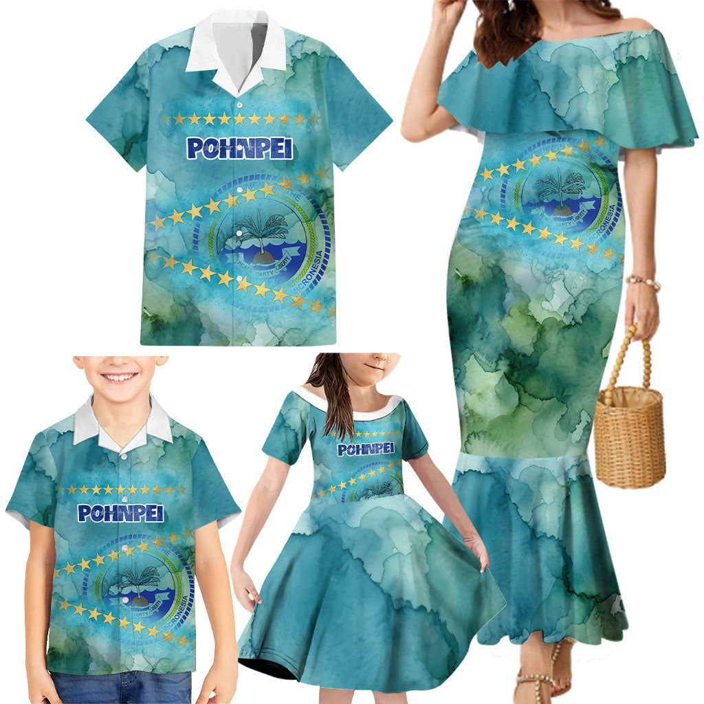 Pohnpei Federated States Of Micronesia Family Matching Mermaid Dress and Hawaiian Shirt Watercolor Heritage Graphic Art With State Seal And Tropical Stars TS04 - Polynesian Pride