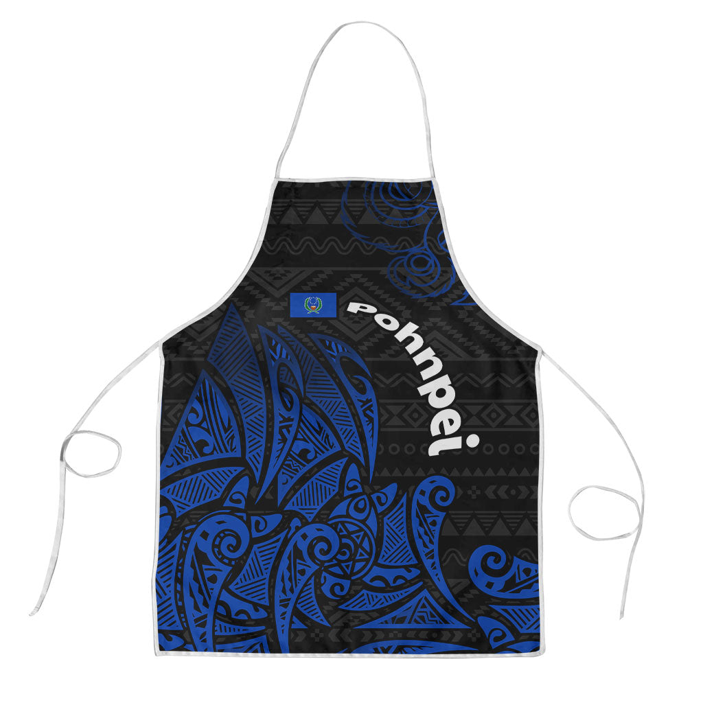 Pohnpei Federated States Of Micronesia Apron Polynesian Tribal Heritage Art With Blue Island Tattoo Patterns TS04 Black Blue - Polynesian Pride