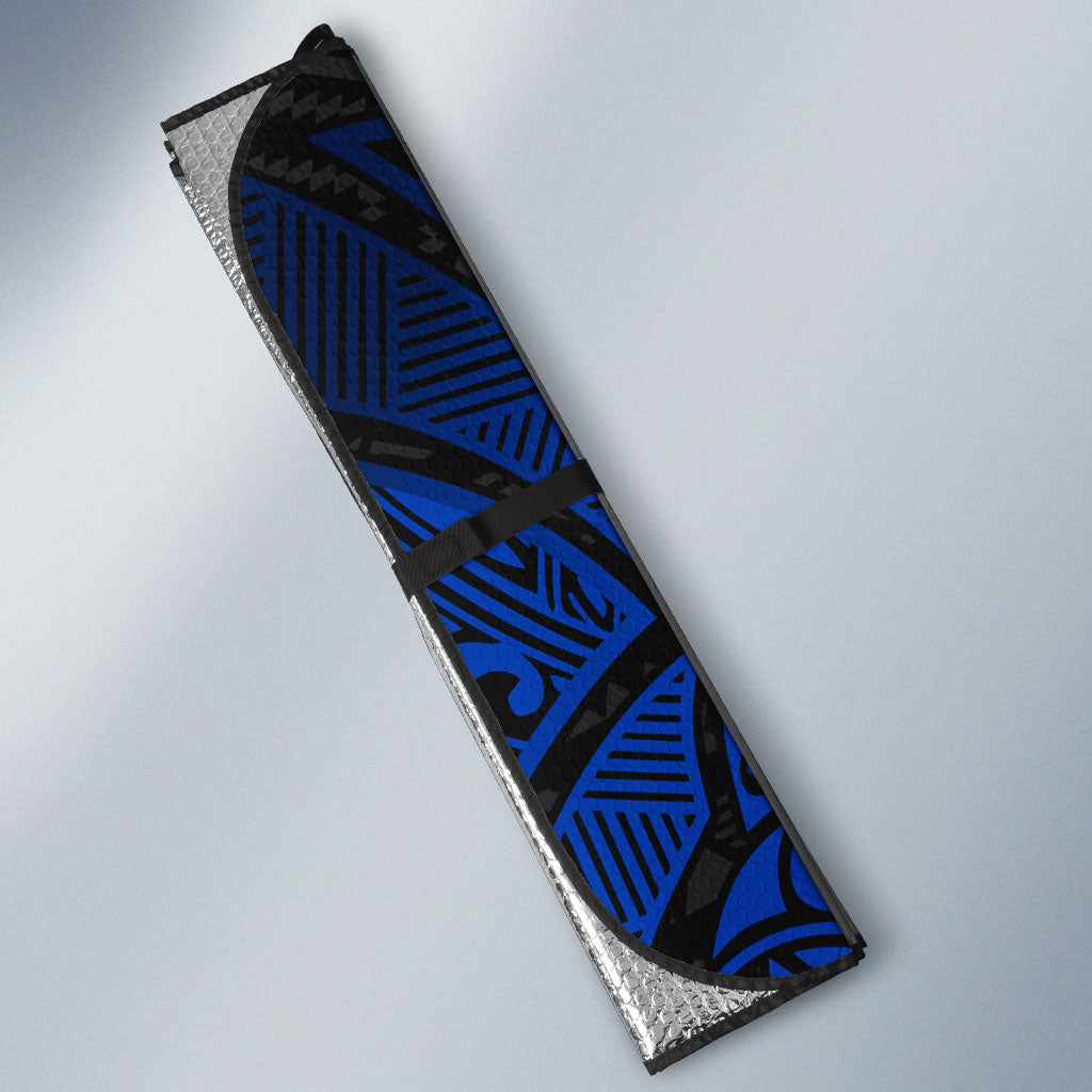 Pohnpei Federated States Of Micronesia Auto Sun Shade Polynesian Tribal Heritage Art With Blue Island Tattoo Patterns