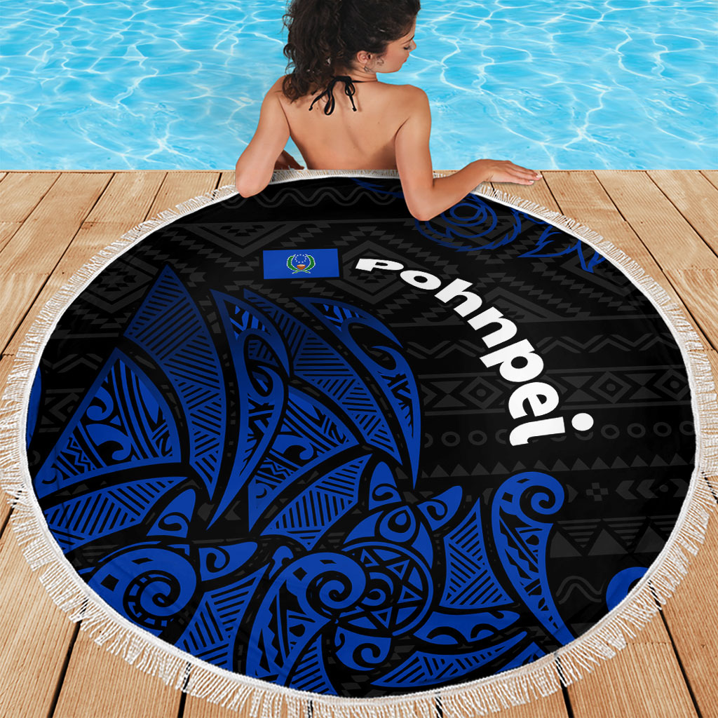 Pohnpei Federated States Of Micronesia Beach Blanket Polynesian Tribal Heritage Art With Blue Island Tattoo Patterns