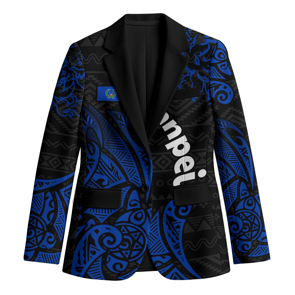 Pohnpei Federated States Of Micronesia Blazer Polynesian Tribal Heritage Art With Blue Island Tattoo Patterns