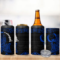 Pohnpei Federated States Of Micronesia 4 in 1 Can Cooler Tumbler Polynesian Tribal Heritage Art With Blue Island Tattoo Patterns