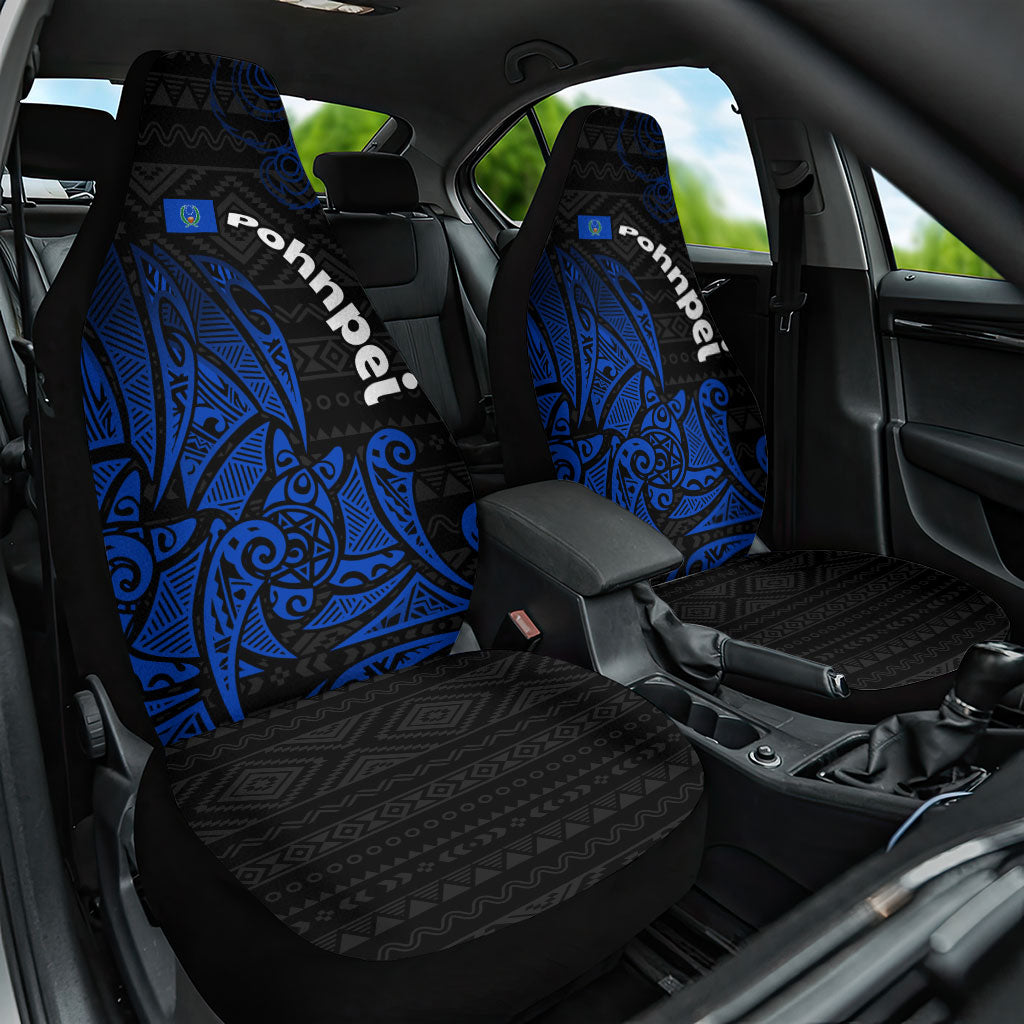 Pohnpei Federated States Of Micronesia Car Seat Cover Polynesian Tribal Heritage Art With Blue Island Tattoo Patterns TS04 One Size Black Blue - Polynesian Pride