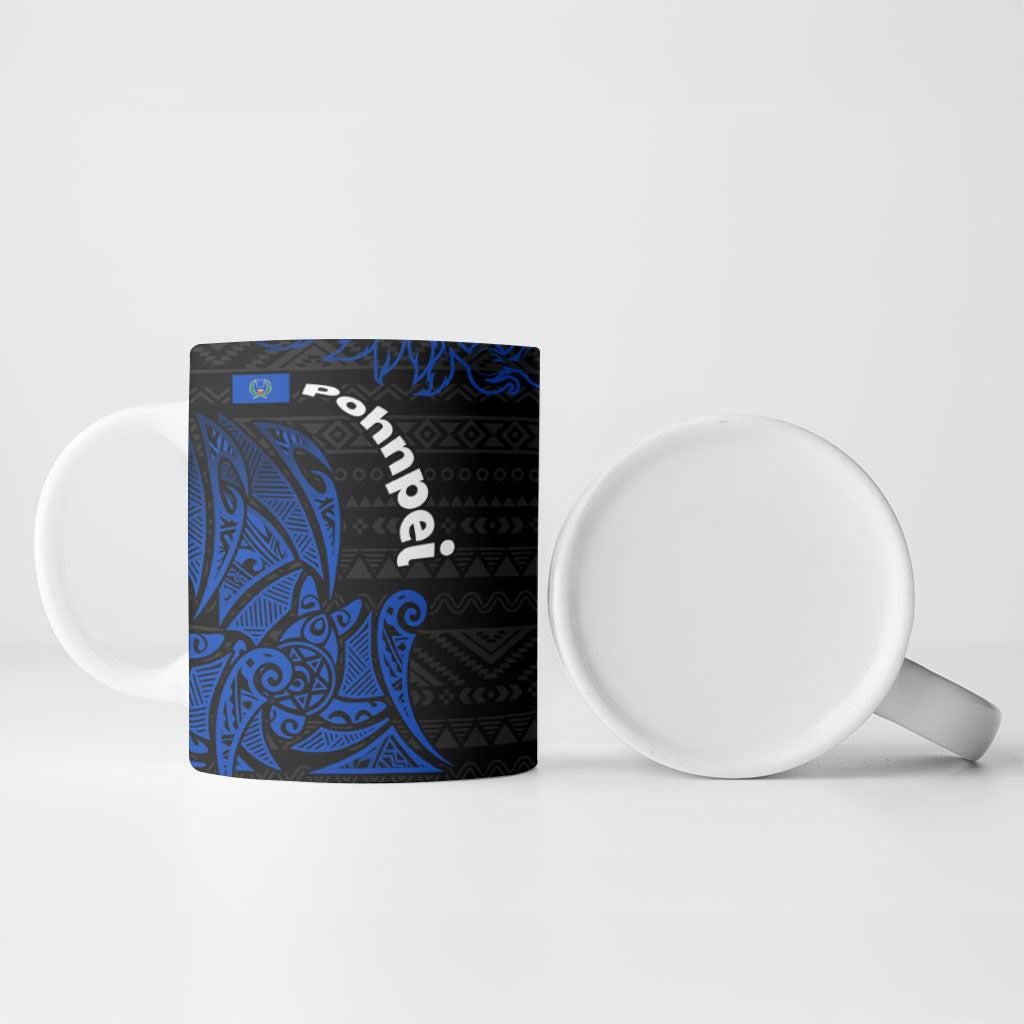 Pohnpei Federated States Of Micronesia Ceramic Mug Polynesian Tribal Heritage Art With Blue Island Tattoo Patterns