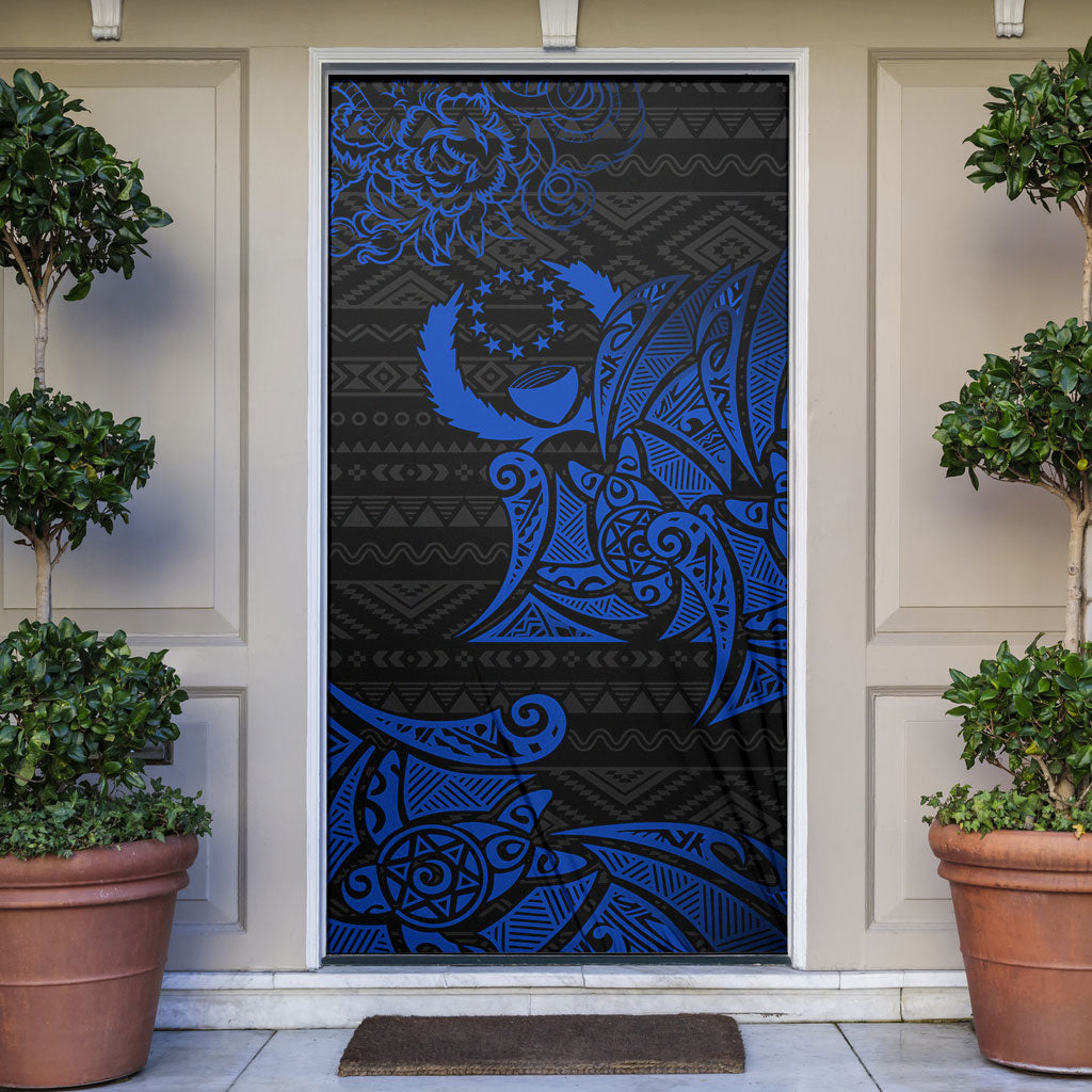 Pohnpei Federated States Of Micronesia Door Cover Polynesian Tribal Heritage Art With Blue Island Tattoo Patterns TS04 Black Blue - Polynesian Pride
