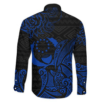 Pohnpei Federated States Of Micronesia Family Matching Off Shoulder Maxi Dress and Hawaiian Shirt Polynesian Tribal Heritage Art With Blue Island Tattoo Patterns