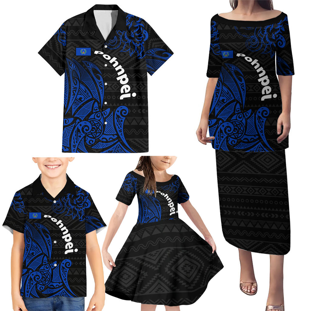 Pohnpei Federated States Of Micronesia Family Matching Puletasi and Hawaiian Shirt Polynesian Tribal Heritage Art With Blue Island Tattoo Patterns TS04 - Polynesian Pride