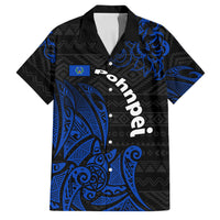 Pohnpei Federated States Of Micronesia Family Matching Summer Maxi Dress and Hawaiian Shirt Polynesian Tribal Heritage Art With Blue Island Tattoo Patterns