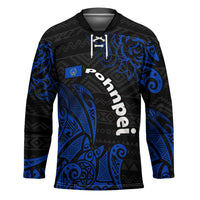 Pohnpei Federated States Of Micronesia Hockey Jersey Polynesian Tribal Heritage Art With Blue Island Tattoo Patterns
