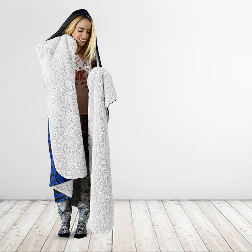Pohnpei Federated States Of Micronesia Hooded Blanket Polynesian Tribal Heritage Art With Blue Island Tattoo Patterns