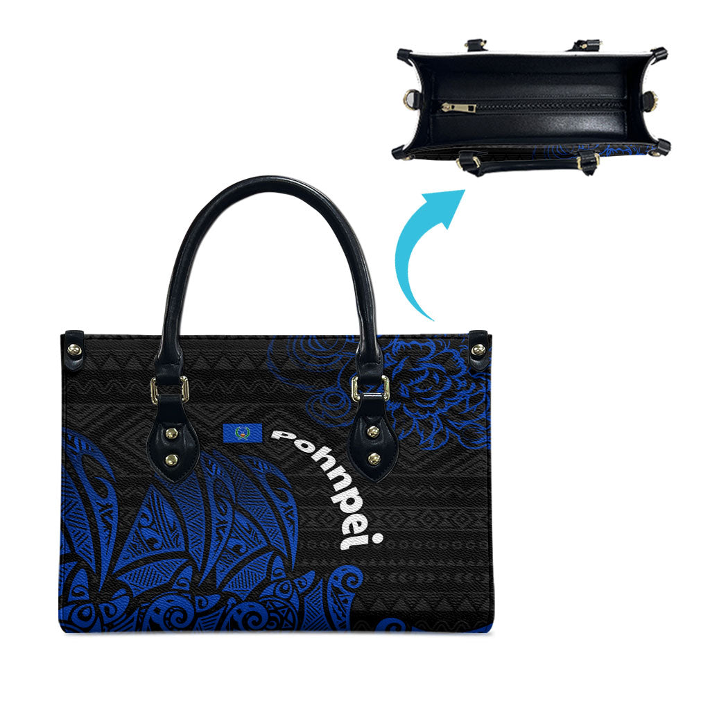 Pohnpei Federated States Of Micronesia Leather Bag Polynesian Tribal Heritage Art With Blue Island Tattoo Patterns