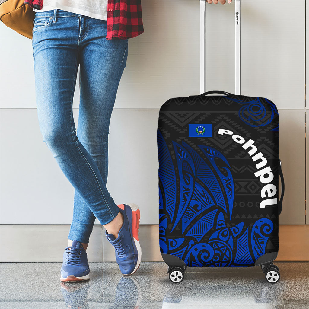 Pohnpei Federated States Of Micronesia Luggage Cover Polynesian Tribal Heritage Art With Blue Island Tattoo Patterns