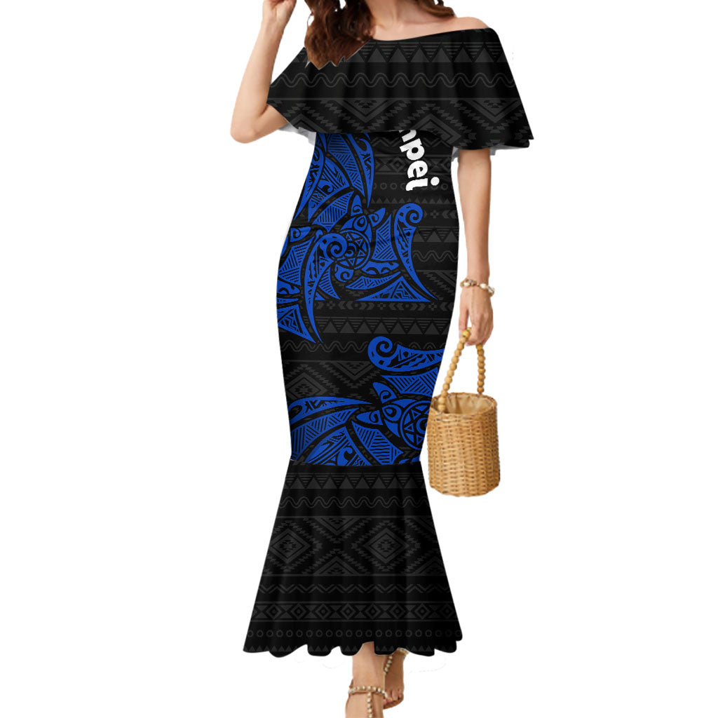 Pohnpei Federated States Of Micronesia Mermaid Dress Polynesian Tribal Heritage Art With Blue Island Tattoo Patterns