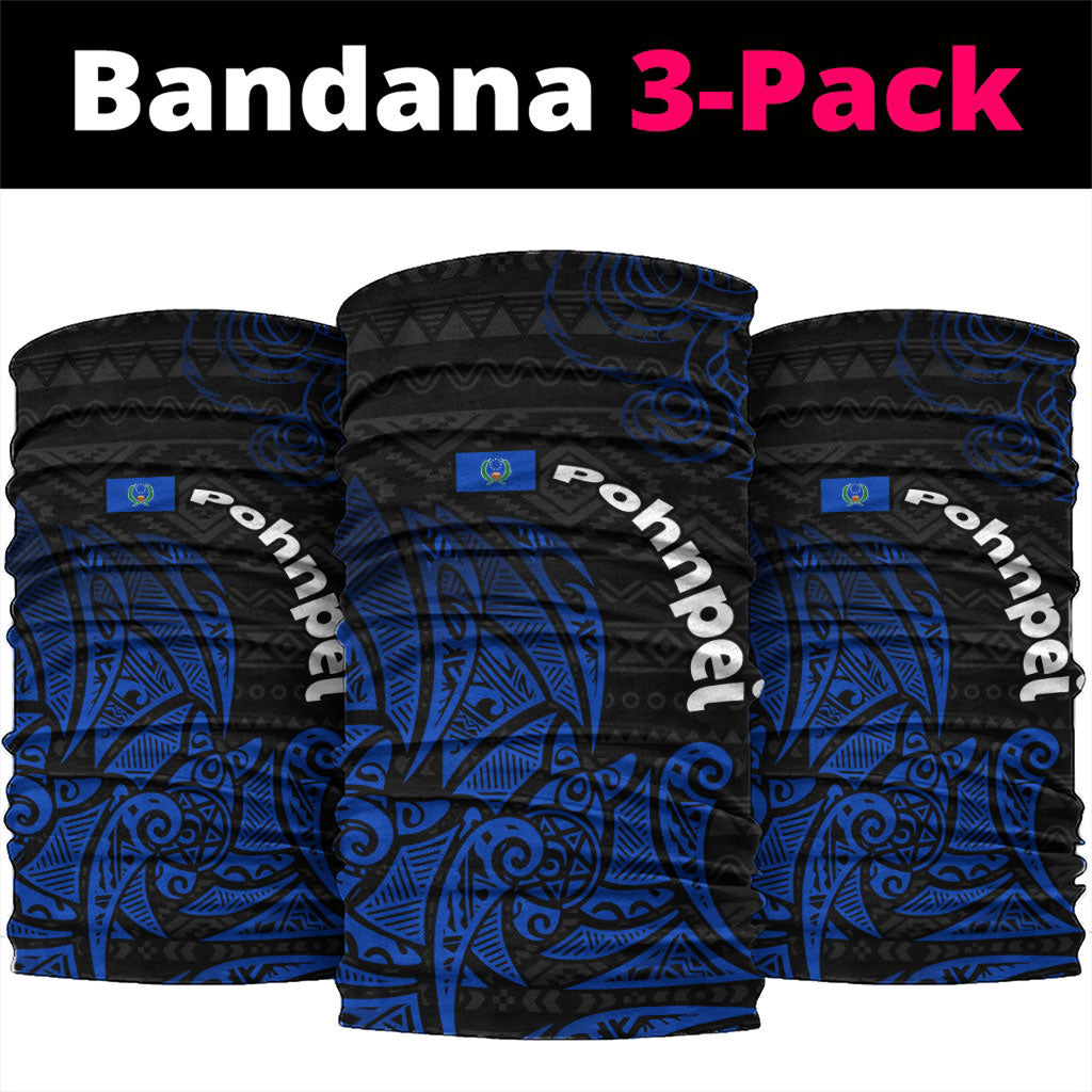 Pohnpei Federated States Of Micronesia Neck Gaiter Polynesian Tribal Heritage Art With Blue Island Tattoo Patterns TS04 package One Size: 25*50cm Black Blue - Polynesian Pride