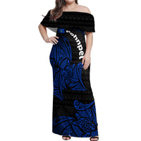 Pohnpei Federated States Of Micronesia Off Shoulder Maxi Dress Polynesian Tribal Heritage Art With Blue Island Tattoo Patterns