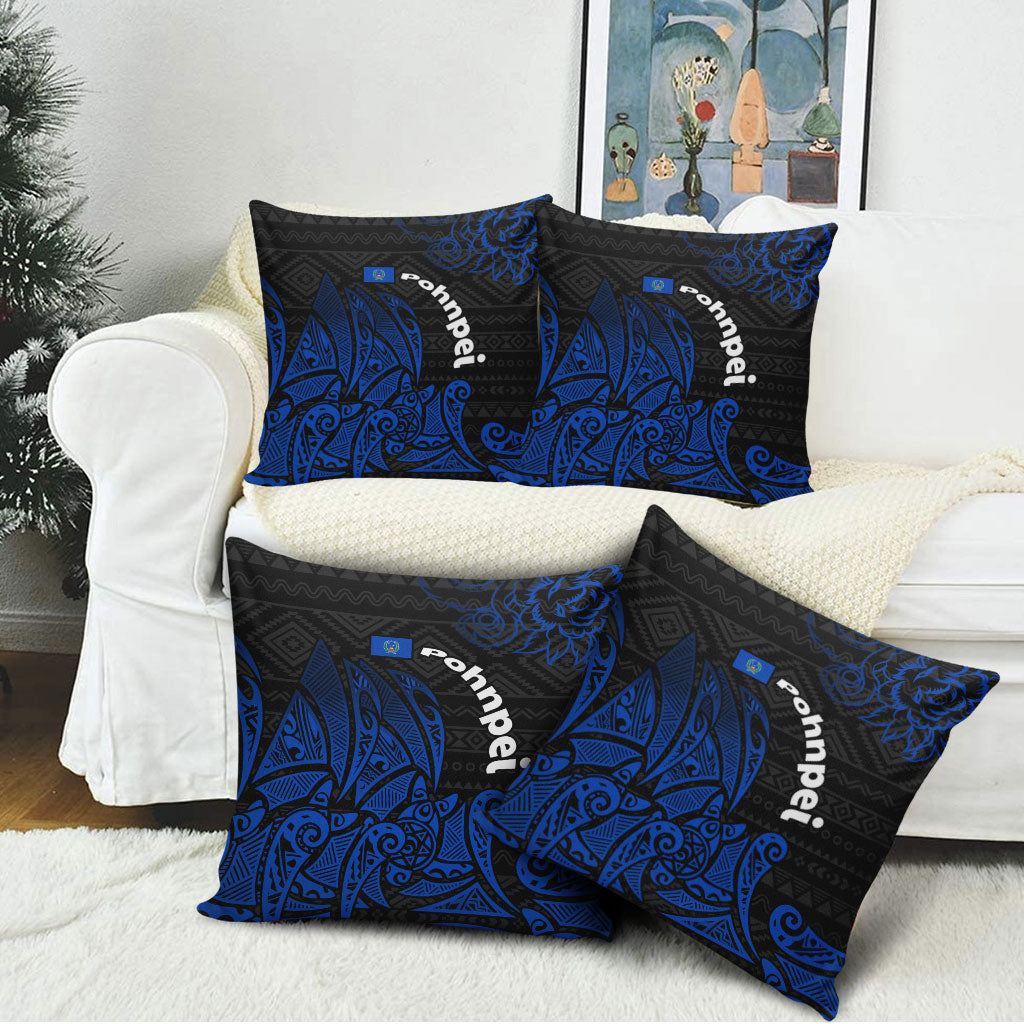 Pohnpei Federated States Of Micronesia Pillow Cover Polynesian Tribal Heritage Art With Blue Island Tattoo Patterns