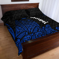 Pohnpei Federated States Of Micronesia Quilt Bed Set Polynesian Tribal Heritage Art With Blue Island Tattoo Patterns