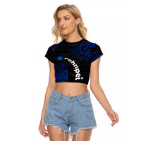 Pohnpei Federated States Of Micronesia Raglan Cropped T Shirt Polynesian Tribal Heritage Art With Blue Island Tattoo Patterns