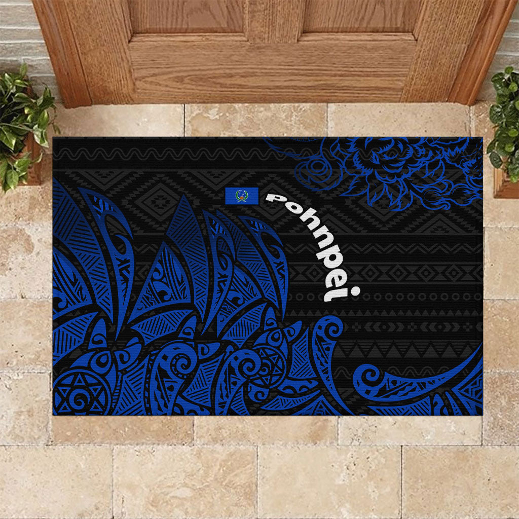 Pohnpei Federated States Of Micronesia Rubber Doormat Polynesian Tribal Heritage Art With Blue Island Tattoo Patterns