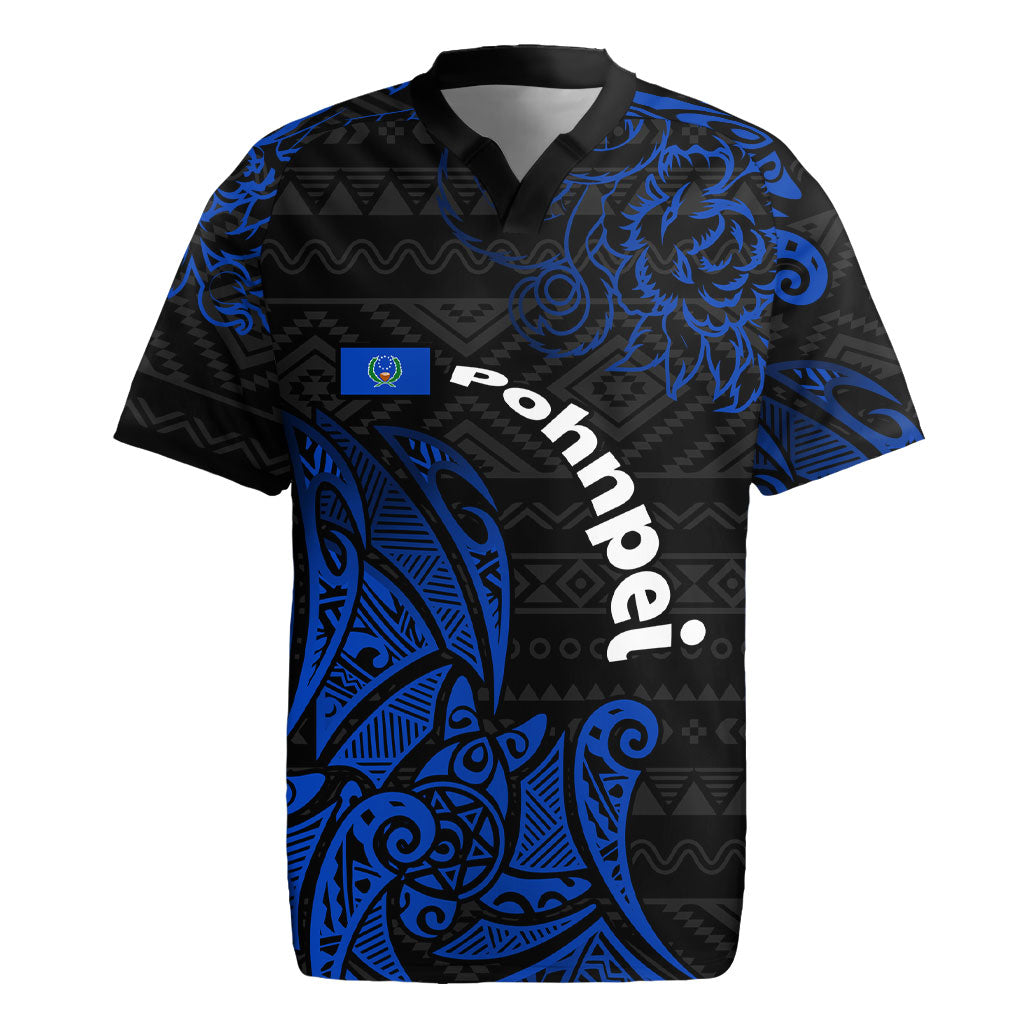 Pohnpei Federated States Of Micronesia Rugby Jersey Polynesian Tribal Heritage Art With Blue Island Tattoo Patterns