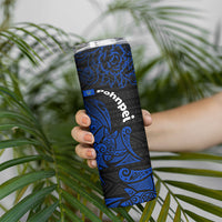 Pohnpei Federated States Of Micronesia Skinny Tumbler Polynesian Tribal Heritage Art With Blue Island Tattoo Patterns